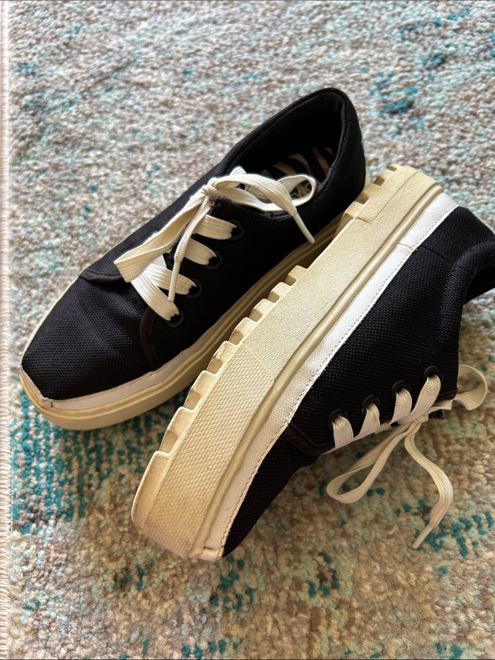 TOMAS Platform Black Canvas Lace-Up Sneakers with Cream Sole